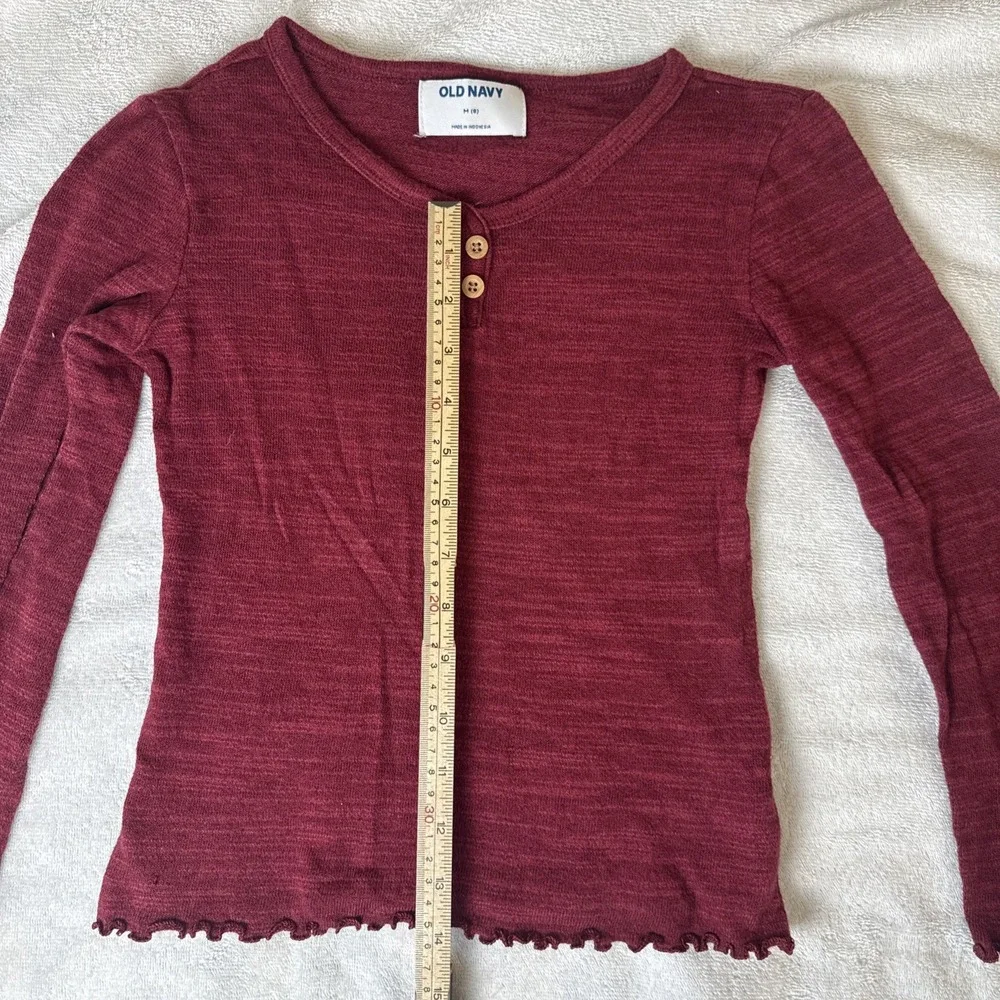 Old Navy Rib-Knit Lettuce-Edge Red Henley Long Sleeve Shirt Girls medium 8